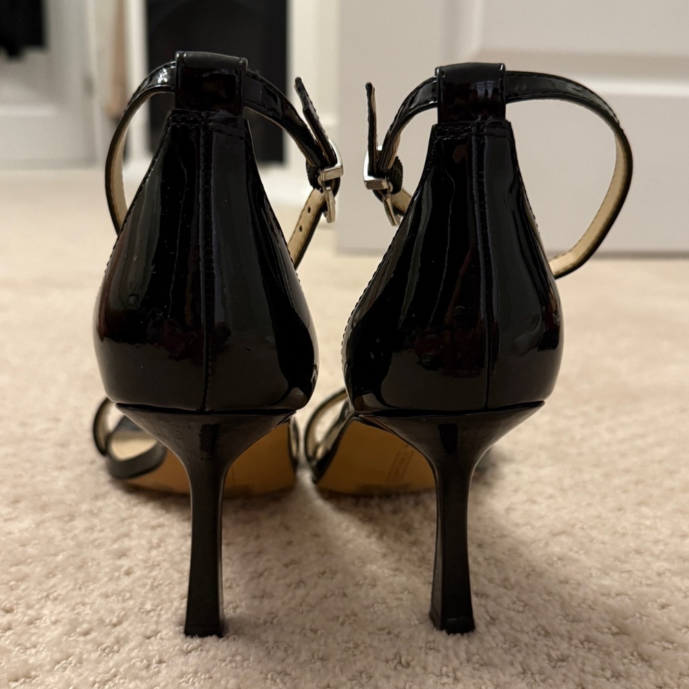 Vince Camuto Black Shiny Patent Strappy Women's Heels 8 - Picture 3 of 5